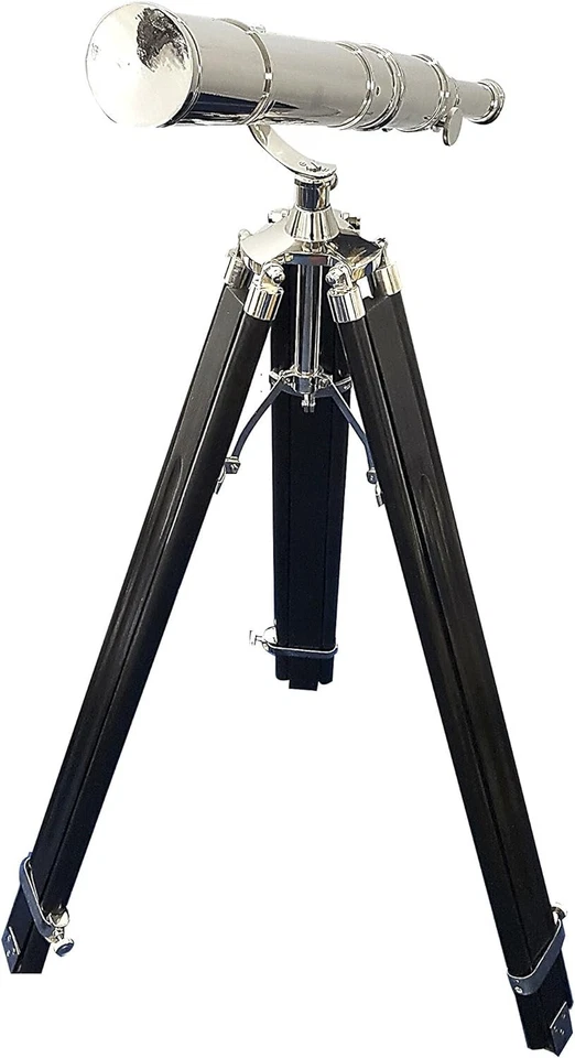 Telescopio trípode ajustable con acabado cromado de latón de pie vintage Foto 2 de 3