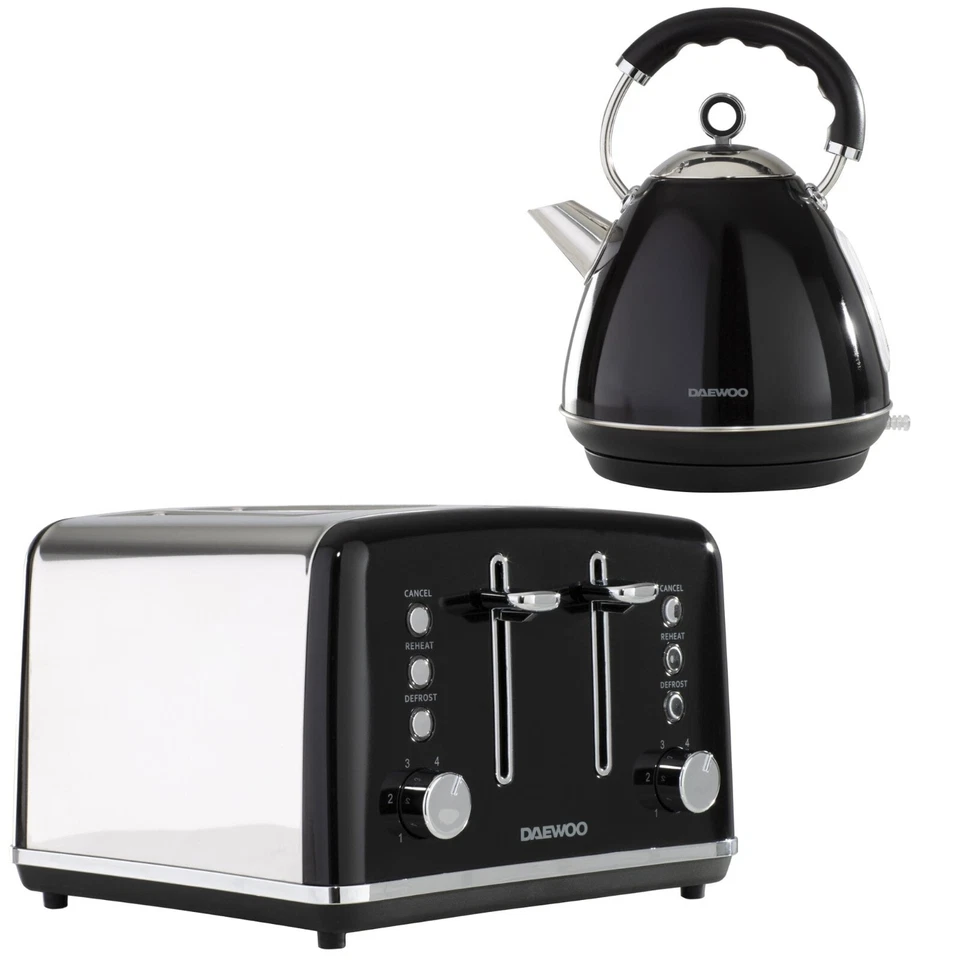 Daewoo Kensington Pyramid Kettle and Toaster Set 4-Slice Matching 1.7L Fast Boil
