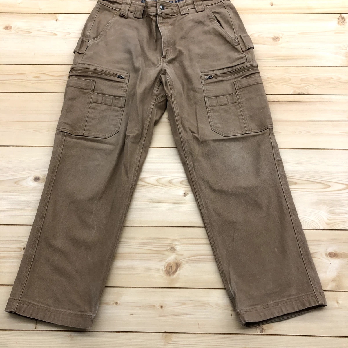 Duluth Trading Brown Denim Flat Front Tapered Cargo Work Pants Adult Size 36X30