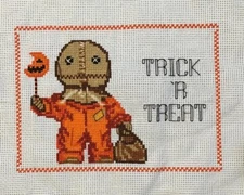 Finished Framed Halloween Trick R Treat Cross Stitch
