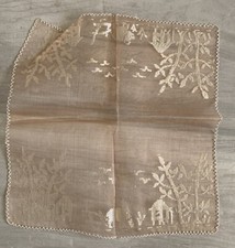Beautiful Peach Colored Sheer HANDKERCHIEF HANKY STUNNING Farm Scene Unusual