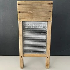 Vintage CRYSTAL Embossed Glass/Wood Salesman Sample Washboard Farmhouse Decor