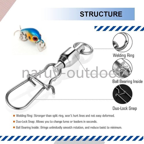 20/50PCS Fishing Snap Swivels Duo Lock Ball Bearing Swivel Snap Stainless Steel - Picture 5 of 17