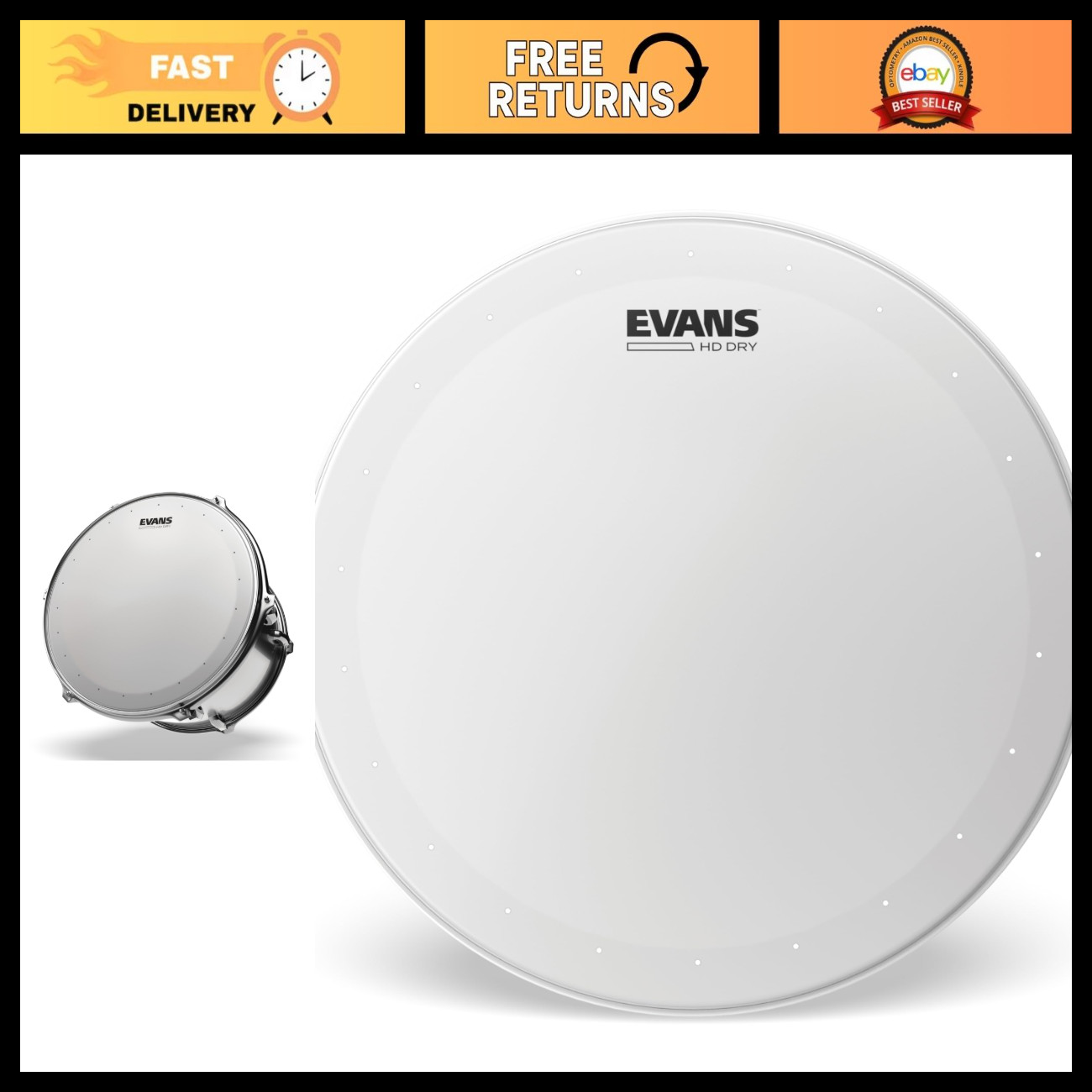 15" HD Dry Coated Drum Head - High-Quality, Durable, Perfect for Drummers