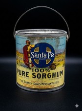 Vintage Santa Fe Sorghum Spice Tin Pail 5 1/4”. Great Native American Litho RARE
