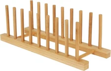Bamboo Dish Drying Rack Kitchen Cabinet Organizer, Plate 1PCS, Natural Wood 