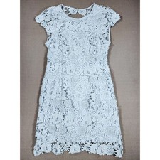Lulus Romance Language Backless Lace Overlay Dress Large Light Blue Mini Party