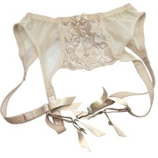 Vintage 90s Victoria's Secret Embroidered Cream Sheer Lingerie Garter Belt XS/S