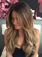100 Human Hair New Fashion Gorgeous Women's Long Brown Mix Blond Wavy Wig 24 In