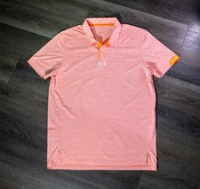 Oakley Polo Shirt Mens Medium Pink Stripe Short Sleeve Golf Performance Top