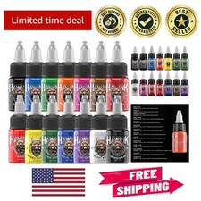 14-Color Professional Tattoo Ink Set in 1/2 oz Bottles - Color Stability Assured