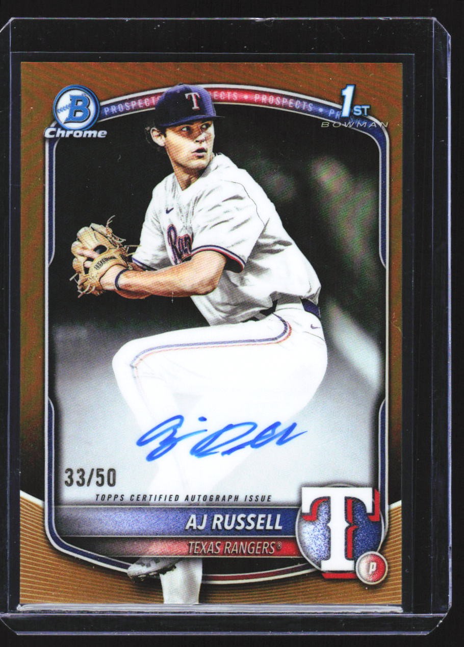 2025 Bowman Draft #CPA-AR AJ Russell Chrome Prospect Auto Gold Refractor #/50