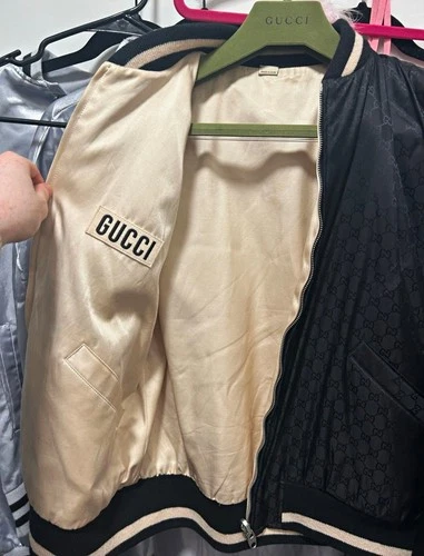 Gucci Reversible Water Repellent Monogram Nylon Bomber Jacket Beige/Black 48 - product listing photo