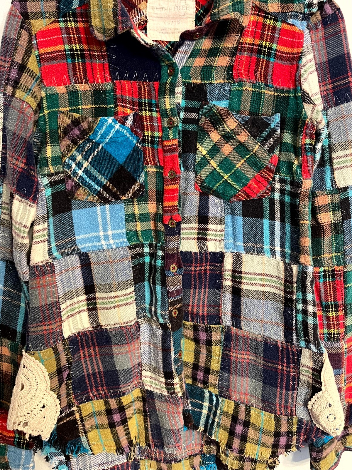 Free People We The Free Patchwork Lost In Plaid Flannel Shirt  RARE  XS image 2