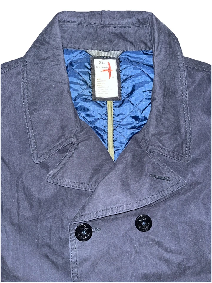 Relwen Quilted Peacoat Jacket Men’s XL Navy Cotton Nylon Military Style - Image 2 of 4
