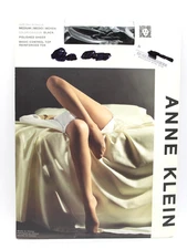 Anne Klein Polished Sheer Black M  Basic Control Top Pantyhose Reinforced Toe