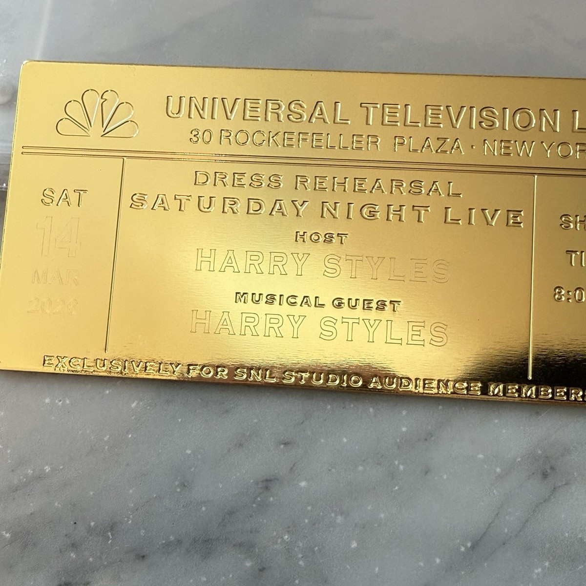 Harry Styles Saturday Night Live Golden Souvenir Ticket SNL Dress Rehearsal  | eBay