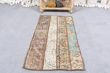 Decorative Rug, Blue and Brown Striped Geometric 1.5x2.8 ft