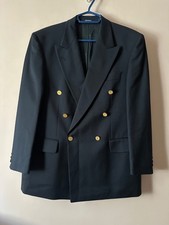 Vintage YSL Yves Saint Laurent Monsieur Double Breasted Navy Blazer Gold Button