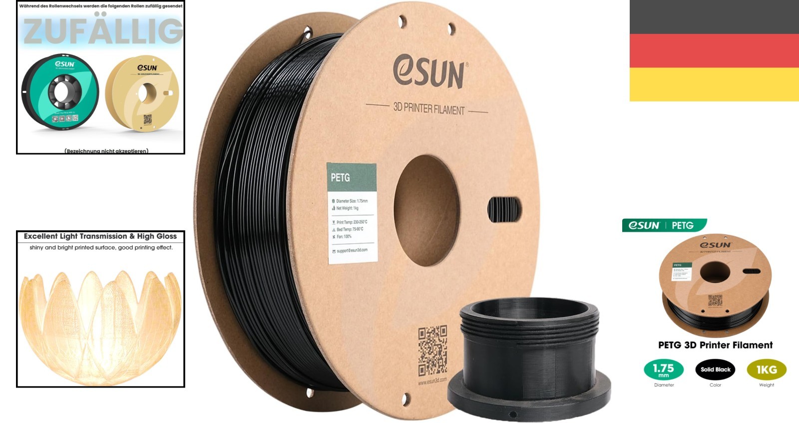 PETG Filament, 1,75mm, 3D-Drucker, schwarz, hochwertige Toleranz, 1kg, - Bild 2