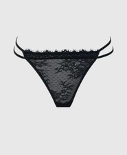 Frederick  s Of Hollywood Rosalind Satin Double Banded Lace Thong In Black Size L