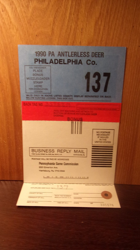 1990 PA Antlerless Deer License, Philadelphia Co., Bonus, Low No.137
