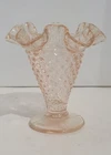Vintage Fenton Pink Hobnail Trumpet Vase With Ruffled Rim