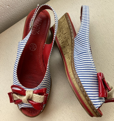 JENNY by ara Damenschuhe Sandaletten Gr. 41 Blau Weiß mit roter Schleife