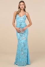 Lulus Women  s Glittering Aqua Blue Prom Dress Size Small