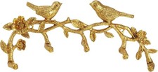 Vintage Gold Wall Hook Rack, Bird On Branch with Flowers and Leaves Decorative
