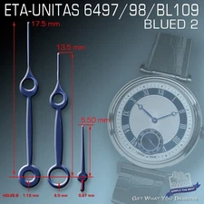 HANDS SET FOR MOVEMENT ETA UNITAS 6497/6498, BLUE,  BREGUET STYLE