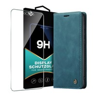 KlapphüLle FüR Samsung Galaxy A27 5G SchutzhüLle Handy Cover Etui Blau 9H Glas