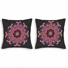 Set of 2 Decorative Throw Pillow Covers 18x18in - Vibrant Mandala Design 