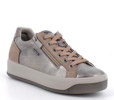 Igi&co Sneaker 8669833 Wildleder beige Leder bronze Keilabsatz 4 cm Made in Italy