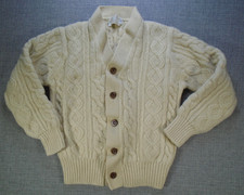 Vintage Sears Chunky Cable Knit Cardigan Wool Sweater Medium Cream, Buttons VTG