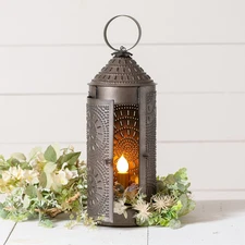 18-Inch Chimney Lantern in Punched Tin Metal - Accent Light - USA Handmade