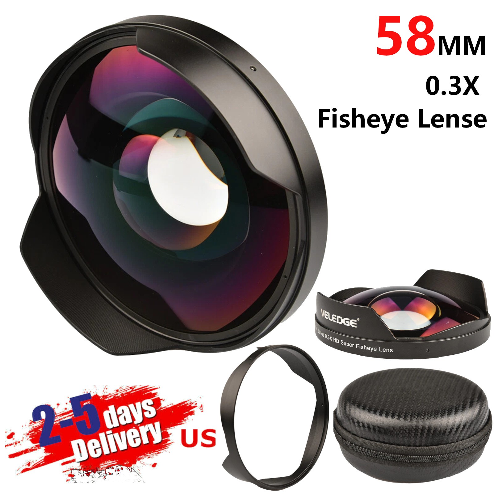 58MM 0.3X Ultra Wide Angle Fisheye Lens w/ Adapter for Camcorder Video DV TV US