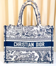 Christian Dior Book Tote Blue Zoo Tote Top Handle Shoulder Bag Women Blue
