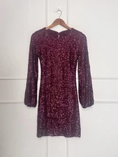 Betsy & Adam Women's Sequin Bell-Sleeve Mini Dress Maroon NWOT Size 2 $220