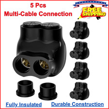 5Pack 2 Port Insulated Multi Tap Connector 2/0-6 AWG Black Electrical Connectors
