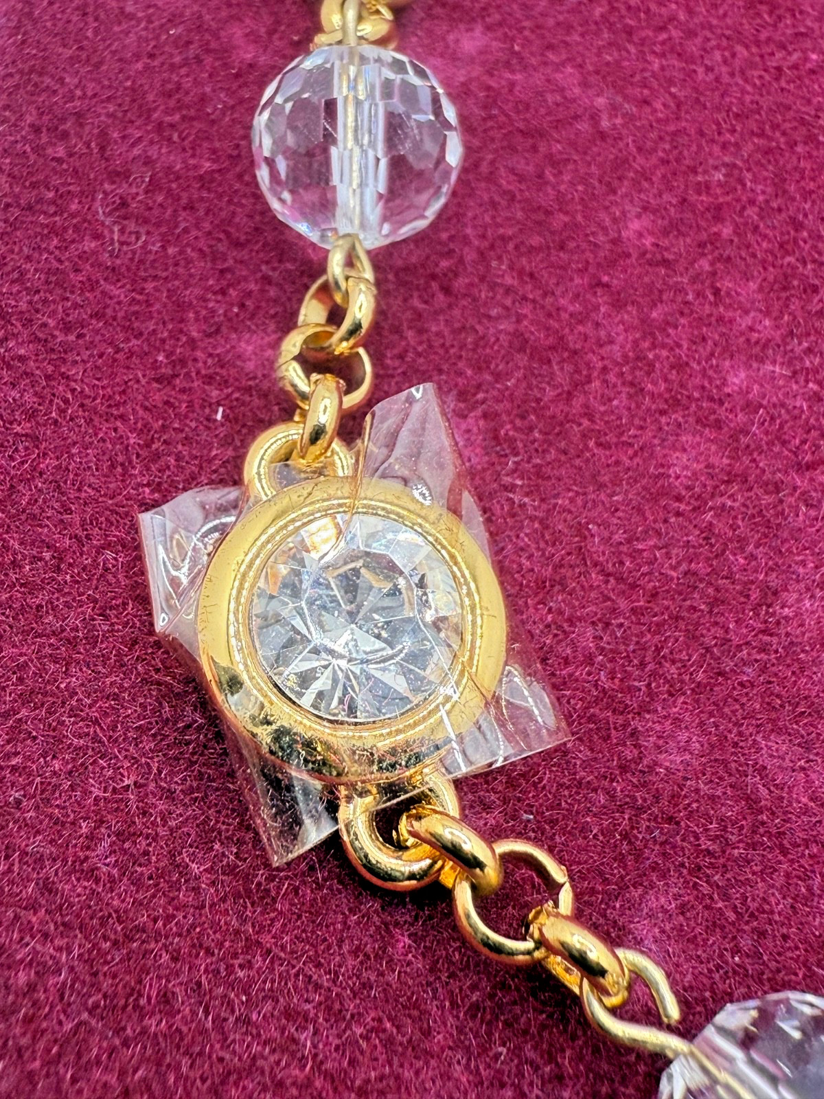 Vintage Camrose Kross JBK Necklace CZ Crystal Beads Gold Tone COA 28"