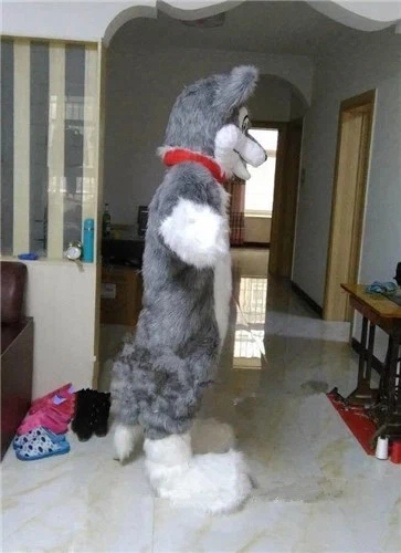 Traje Largo Gris Husky Perro Lobo Zorro Mascota Disfraces Vestido Adulto Halloween Foto 2 de 3