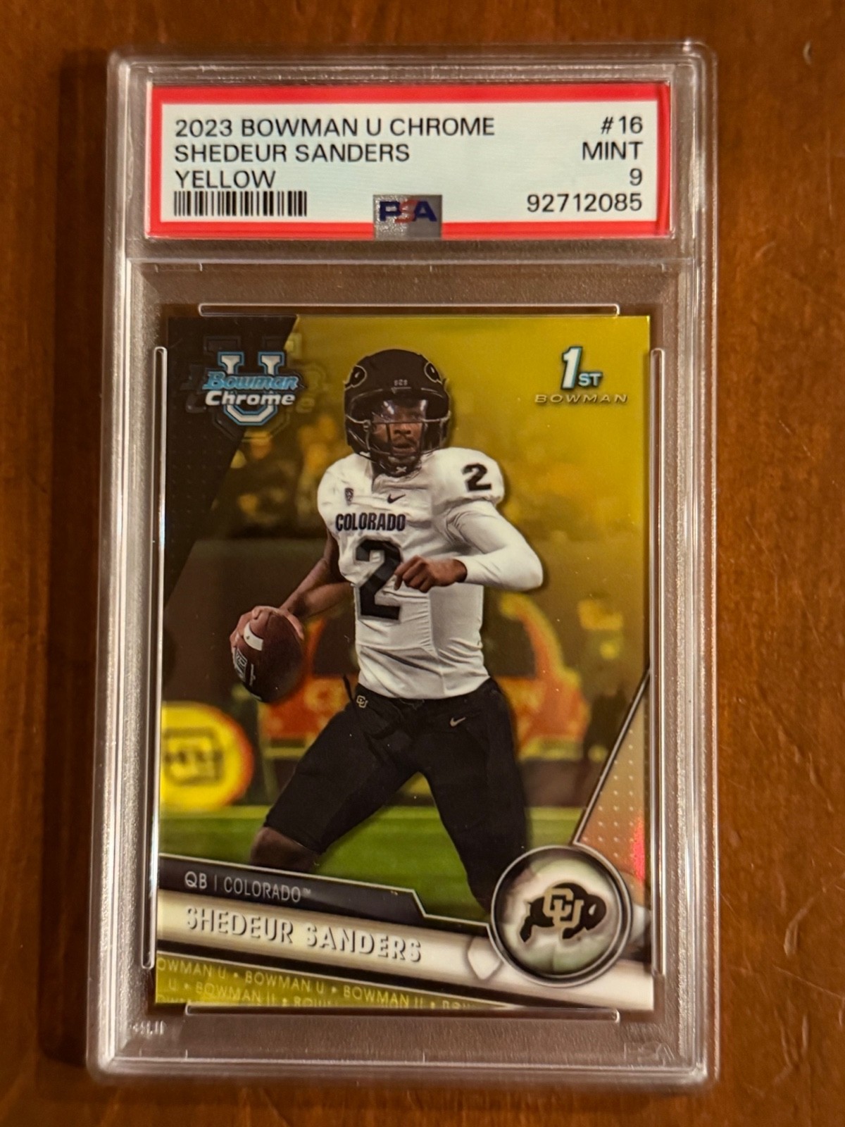 2023 BOWMAN U CHROME SAPPHIRE SHEDEUR SANDERS YELLOW #d 45/75 PSA 9 RC