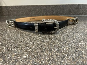 Vintage Brighton - Black Women's Belt With Silver Buckle - Size M