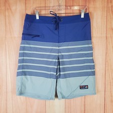Patagonia Wavefarer Boardshorts Mens Sz 32 Blue Striped Stretch Swimwear