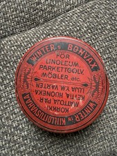 Antike Blechdose Winter&rsquo;s Bonvax Finnland Reklame Wachsdose &Oslash; 11 cm