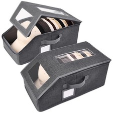 2 Pack Hat Storage for Baseball Caps, Hat Box with Clear View Window, Hat Org...