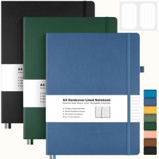 3 Pack College Ruled Notebook, A4 Hardcover Leather Notebook for Work, Lined ...