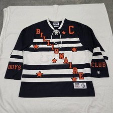 Sz LARGE Billionaire Boys Club Big Buck Hockey Jersey Navy White Orange Pullover