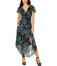 I.N.C Womens Flutter-Sleeve Ruched Maxi Dress, black, 4